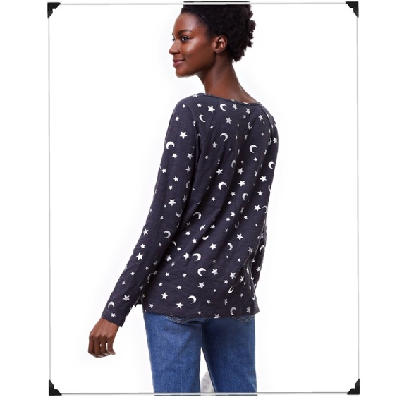 LOFT Grey Moon & Star Silver Foil Long Sleeve Tee Shirt - Picture 2 of 5